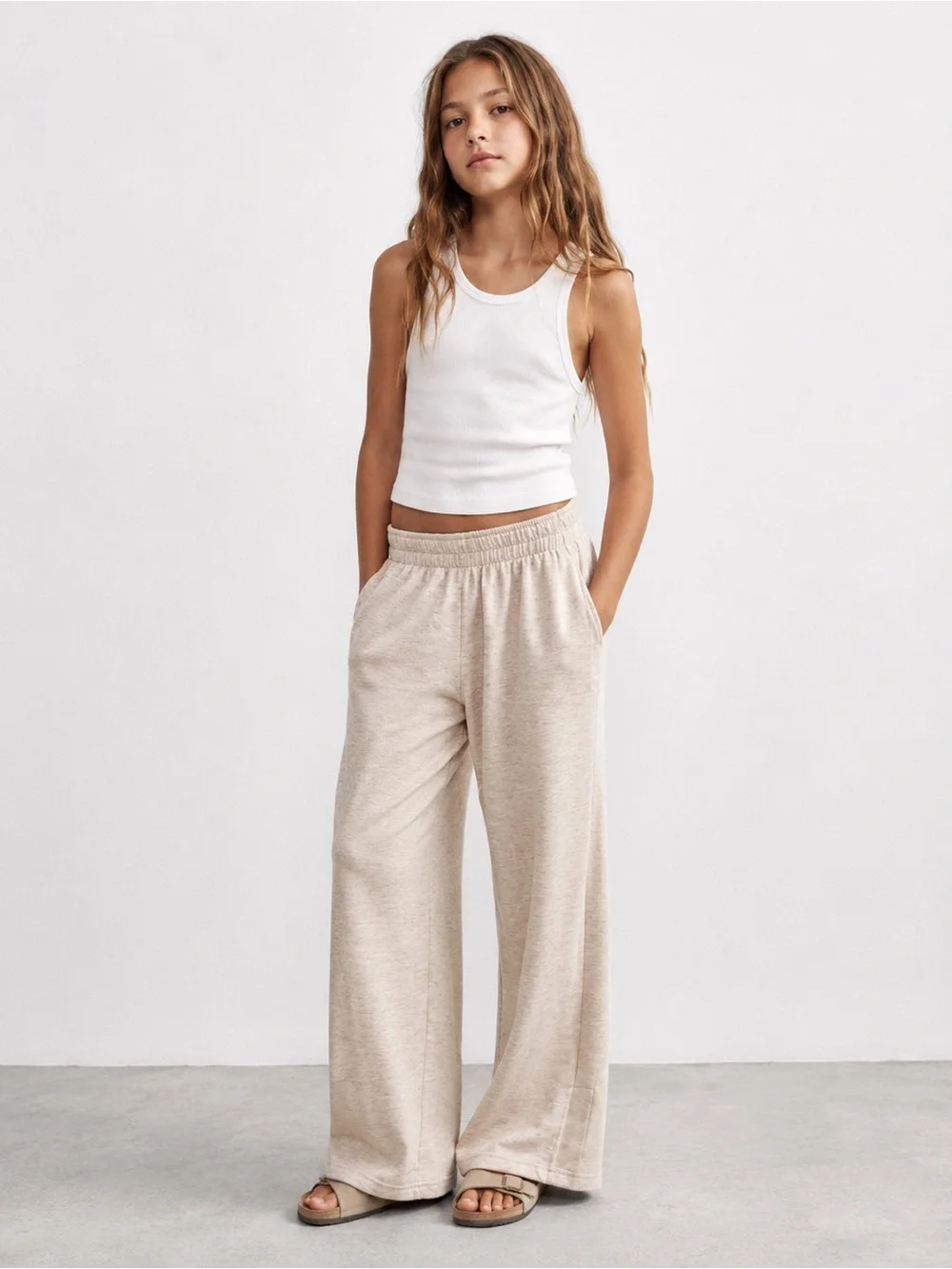 Zara Beige Wide Leg Lounge Pants Kids Size 11/12